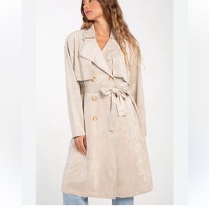BLANK-NYC  Faux Suede Trench Coat In Iced Chai. Size L. MSRP $168